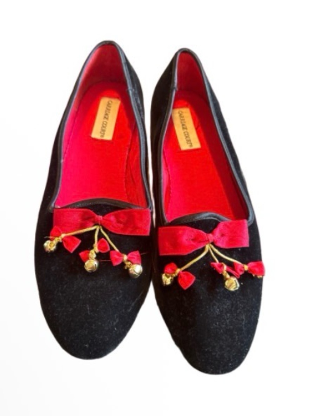 Carriage court  Velvet Flats with Red Bow & Gold Charm Detail - Women